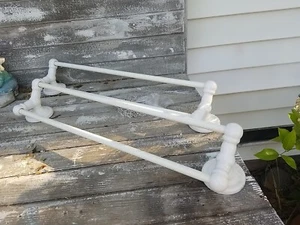 Lot X2 Wall Mounted Porcelain White Chrome Vintage Victorian Style 24” Towel Bar - Picture 1 of 12