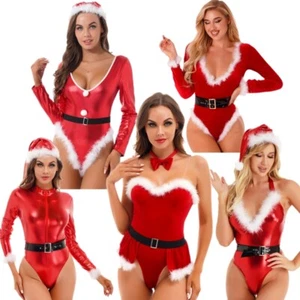Para mujeres Conjunto de Navidad Metálico Brillante Body Recorte de Plumas Traje de Gato con Cinturón Sombrero - Imagen 1 de 37