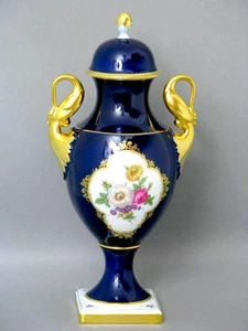 AK Kaiser Kobalt Schwanenhenkel Deckel Amphoren Vase um 1970 - Bild 1 von 12