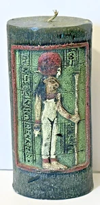 Candela ovale egiziana verde vintage - 2,5" L x 6" L - Foto 1 di 9