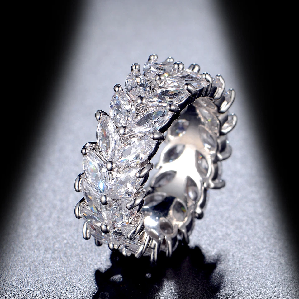 18k White Gold Plated Eternity Ring made w Swarovski Marquise Anniversary Band - Image 1 of 4