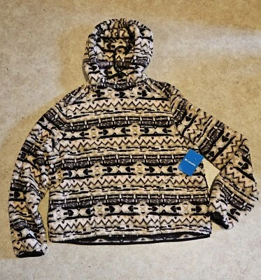 COLUMBIA WOMEN'S WEST BEND SHERPA CINDER TAN PINK GEO HOODIE TOP SIZE XL - Image 1 of 4