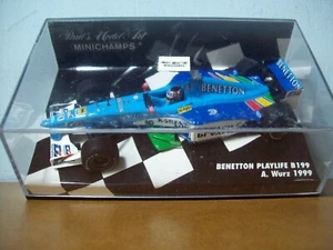 1/43 MINICHAMPS 430 990010 BENETTON PLAYLIFE B199 1999 ALEX WURZ SIGNED ON CARD - Picture 1 of 5