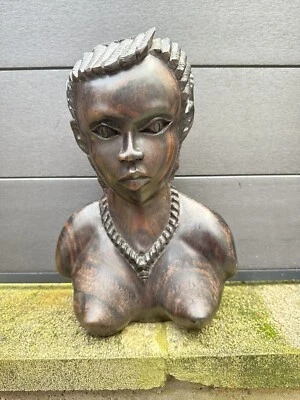 ancienne Statue Sculpture buste de femme africaine en ébène de macassar - Photo 1/4