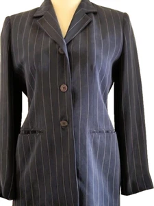 Dana Buchman 100% Silk Navy Pin Striped Pant Suit Size 2 - Picture 1 of 8