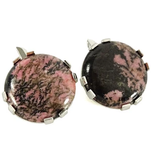Swank Vintage Cufflinks Rhodonite Stone Cuff Links Pink Black Big - Picture 1 of 3