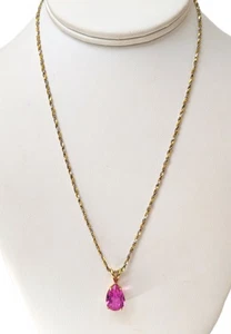 14K Two Tone Gold and Pink Topaz Necklace 18" Long - Picture 1 of 7