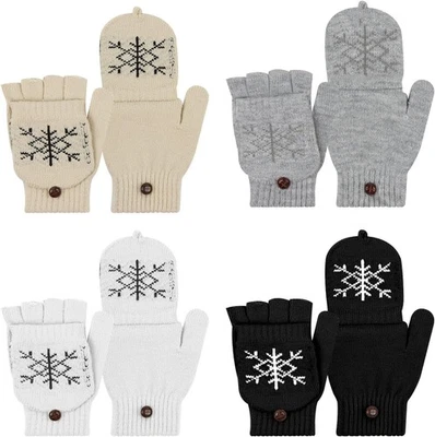 4 Paar Winterhandschuhe Herren Damen, Fingerlos Handschuhe mit Kappe, Halbfinger - Bild 1 von 4