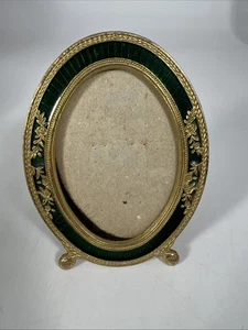 MRF ‘89 Oval Enamel Green & Gold Metal Ball Claw Footed Picture Frame 3” X 4” - Picture 1 of 6