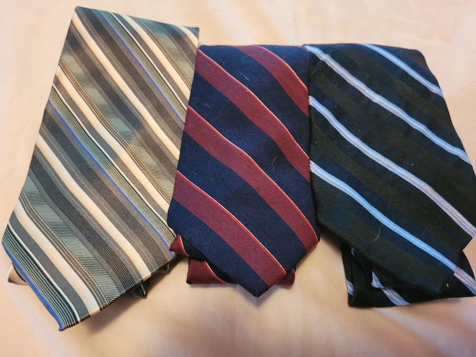 Lot of 3 Stafford Striped Ties Black 60" Long, Red 57" Long, Green 66" Long - Image 1 of 4