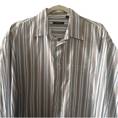 Camisa Burberry London Para Hombre Grande Azul Marrón Rayas Abotonada Manga Larga EE. UU. Foto 1 de 4