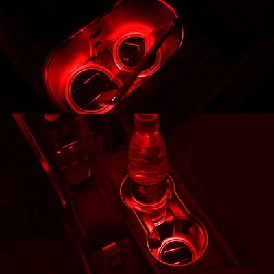 2x Red LED Solar Cup Pad Car Light Cover Interior Decoration Lamp Accessories - Image 1 of 4
