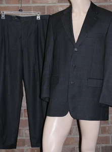 Chaps Ralph Lauren Suit 40R Pants 34x29 Charcoal Blue Wool Cashmere Micro Check - Picture 1 of 17