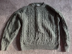 VINTAGE Bonner Ireland Fisherman Sweater Oarsman Green Wool Large - Picture 1 of 10