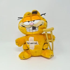 Garfield 1981 Vintage Dakin Get Well Plüsch Katze mit Krücke "Ich brauche das nicht" - Bild 1 von 8