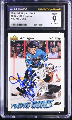 Jeff Odgers Signed 1991-92 Upper Deck Young Guns Card #597 CGC 9 JSA 10 Auto - Image 1 of 2