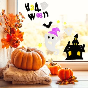 Northlight Purple and Black Haunted House Halloween Gel Window Clings - Picture 1 of 5