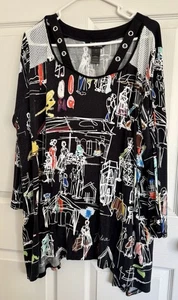 Ali Miles Black Multi Liquid Knit Long Sleeved Tunic 3X - Picture 1 of 3