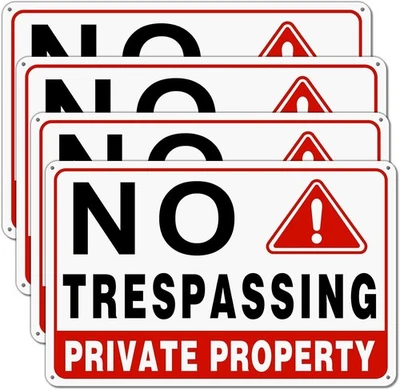 Paquete de 4 letreros grandes sin intrusión propiedad privada, aluminio libre de óxido de 8X12 pulgadas Foto 1 de 4