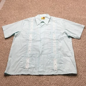 Haband Guayabera Shirt Mens XL Light Blue Short Sleeve Embroidered 4 Pocket - Picture 1 of 10