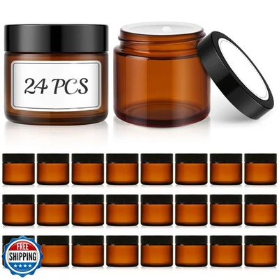 Bumobum 2 oz Small Glass Jars with Lids, 24 Pack Amber Glass Cosmetic Jars wi - Image 1 of 4