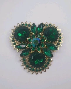 Vintage Judy Lee grüne Strass Brosche Anstecknadel signiert goldfarben - Bild 1 von 5