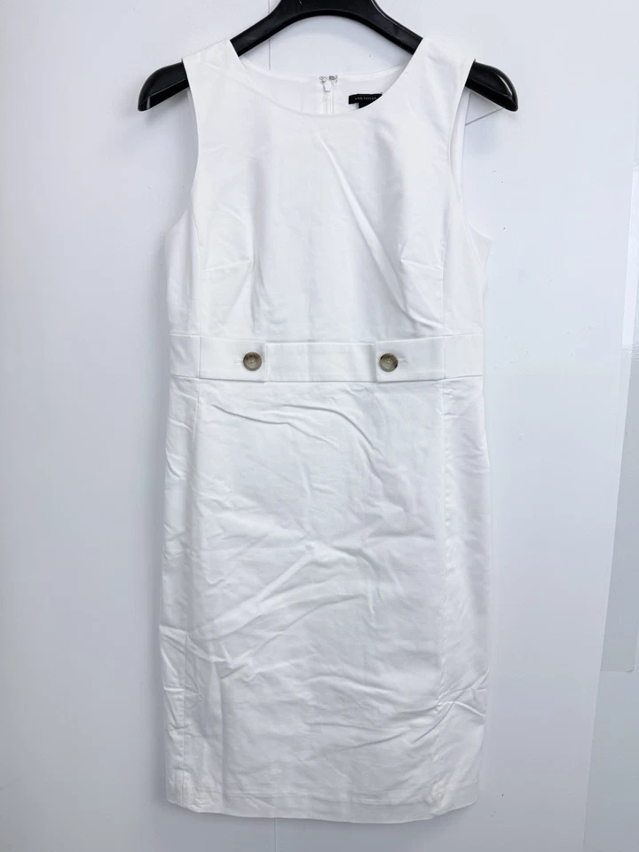 Платье-футляр женское Ann Taylor белое сатин на пуговицах размер 6 без рукавов с подкладкой - Изображение 1 из 4