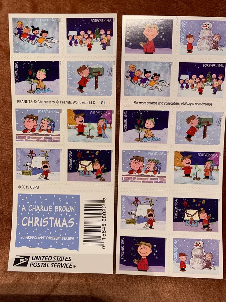 U.S. BOOK OF 20 SCOTT#5030b 2015 FOREVER CHARLIE BROWN CHRISTMAS - Image 1 of 1