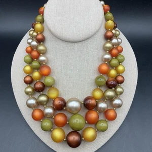 Warm Tones Multi Strand Beaded Necklace Moonglow Lucite Red Yellow Green Vintage - Picture 1 of 7
