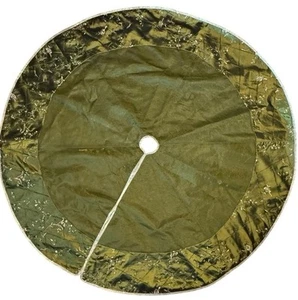 Christmas Tree Skirt Green Embroidered Beaded Sequined 52” Shimmery Satin - Picture 1 of 8