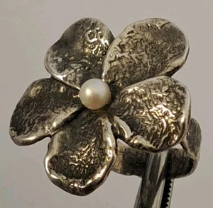 Shablool Didae Sterling Silver FLOWER PEARL STATEMENT Ring size 11 Israel - Picture 1 of 10