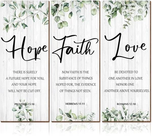 3 Pieces Faith Hope Love Wall Decor Inspirational Green Home Wall Decor Art Scri - Picture 1 of 6