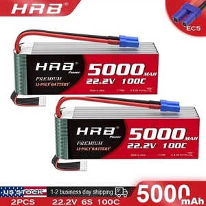2Pcs 22.2V 6S 5000mAh 100C LiPo Battery EC5 For RC Helicopter Airplane Plane UAV - Picture 1 of 6