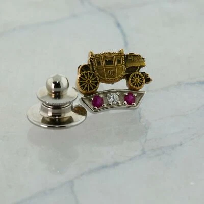 10K White and Yellow Gold Diamond and Ruby Tie Tack Fisher Body Anniversary Pin - Image 1 of 4