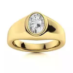 14k Yellow Gold 0.70 Carat Lab Created Diamond Handmade Men's Wedding Ring - Picture 1 of 7