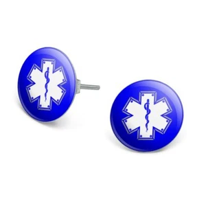 Pendientes de tachuelas enchapados en plata novedad Star Of Life Medical Health EMT RN MD - Imagen 1 de 3
