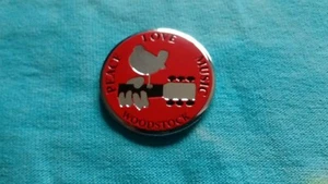 Woodstock Peace Love Musik 1,25 Zoll Metall Metallic Aufkleber - Bild 1 von 2