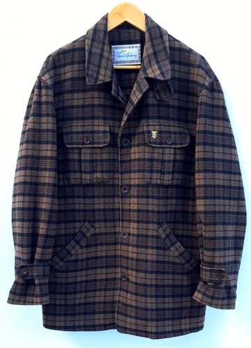 Vintage Thomas Burberry Plaid Coat Wool Jacket TB Logo Size L CHECK