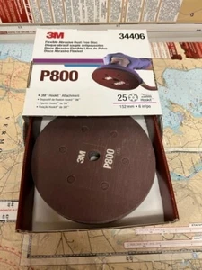 3M pack of 25 #34406 P800 Hookit Flexible Abrasive Disc 270J Dust Free 6". - Picture 1 of 1