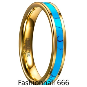 4mm Blue Turquoise Tungsten Carbide Ring for Women Men Tungsten Wedding Ring - Picture 1 of 5