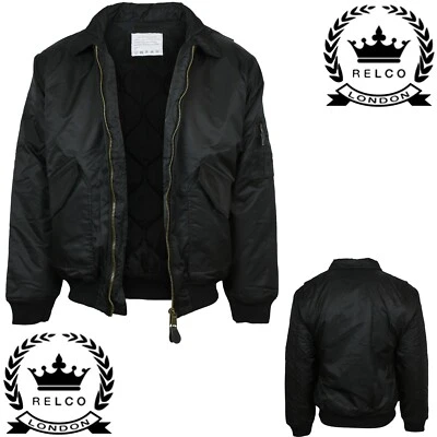 Chaqueta de Vuelo Relco Clásica Negra MA-2 Bombardero Piloto Militar Ejército Seguridad Motociclista Foto 1 de 4