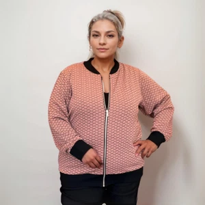 ROCKTHSECURVES BASKET WEAVE PRINT ZIP UP STRETCHY BOMBER JACKET PLUS SIZE - Picture 1 of 4