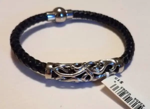 Stainless Steel Filigree Woven Leather Magnet Clasp BRACELET NEW with tag Women - Picture 1 of 3