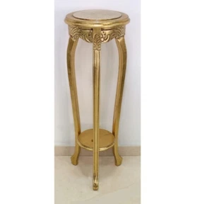tavolino alto rotondo barocco in legno e foglia oro h. 100 cm - Foto 1 di 1