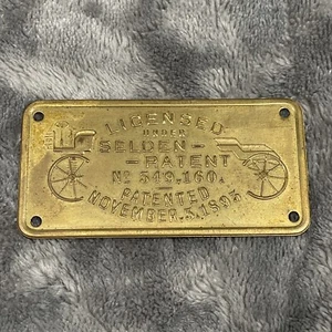 Licensed Under Selden Patent No 549 160 Patented November 5, 1895 Plaque Badge - Picture 1 of 7