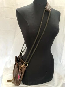 WOMAN'S BAG BROWN LEATHER & METAL FRINGE DESIGN WITH METAL CHAIN SHOULDER STRAP - Picture 1 of 5