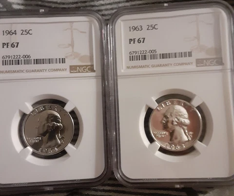 1963 & 1964 Washington Proof 90% Silver Quarters NGC Graded PF67 Cover