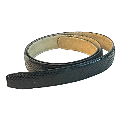 Tanner Italian Leather Snake Reptile Print Black Shiny Skinny Belt Hook & Loop L - Imagem 1 de 4
