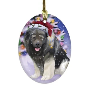 Ovcharka cane caucasico ovale vetro decorazioni natalizie da appendere per albero di Natale - Foto 1 di 5