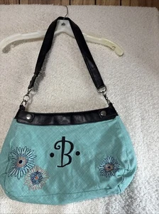 Thirty One Bag Purse Bursting Flowers Blue Floral Teal 14”x9” Hobo Handbag “B” - Picture 1 of 17